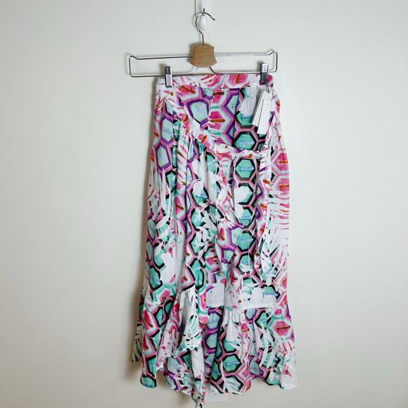 120% Lino Printed Wrap Multi-Color Skirt Size IT46 (Large) Linen - Picture 3 of 7